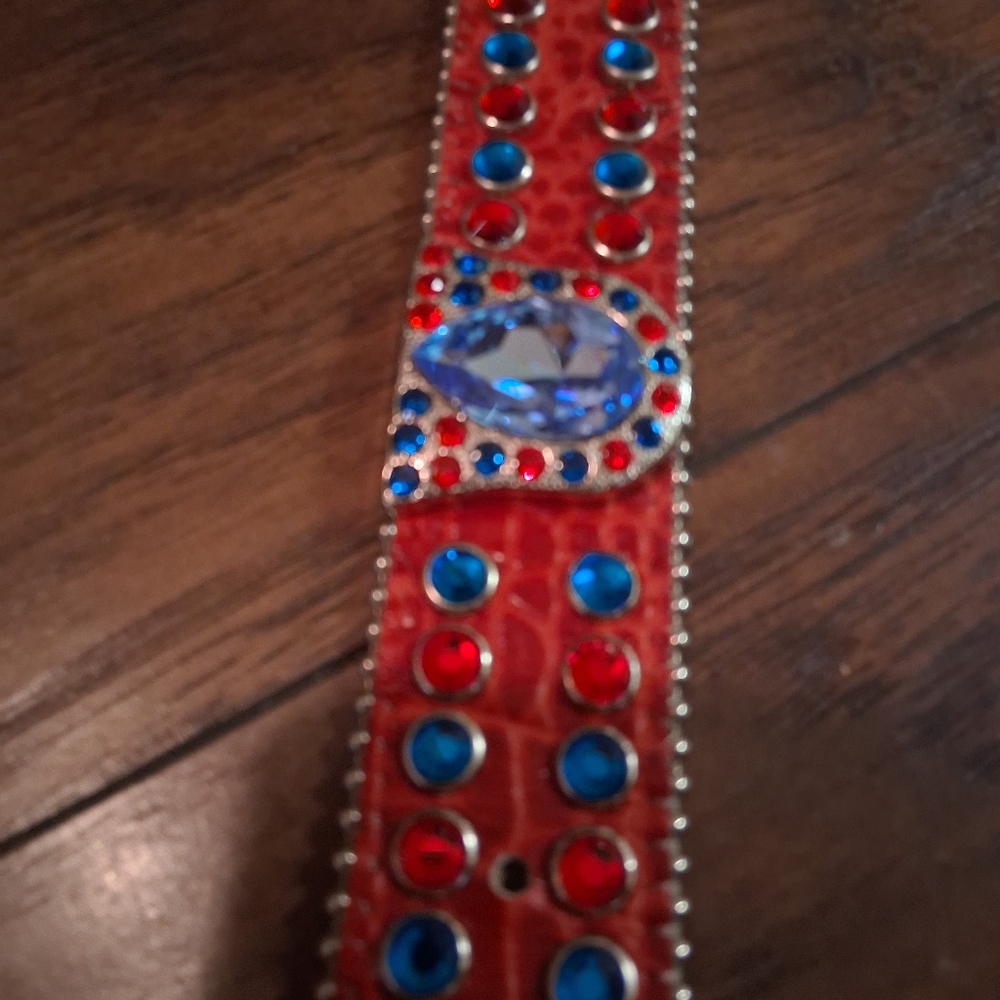 Studded Red and Blue Belt - Picture 3 of 5